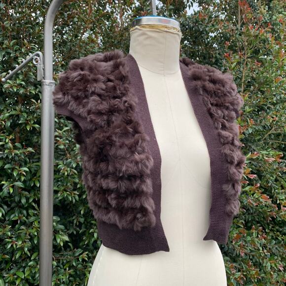 NWT BCBG Maxazria Mahogany Rabbit Wool Bolero Jacket Sweater Cardigan Large - Picture 4 of 8